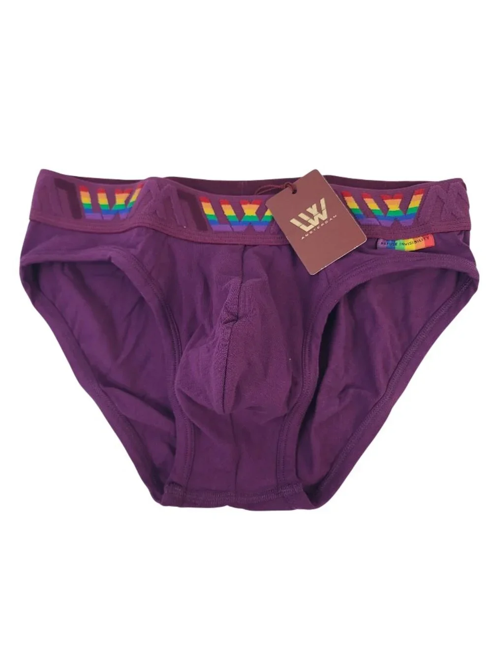 LVW Dutch Luxury Purple Briefs With Rainbow Waistband Organic Cotton Sz Small